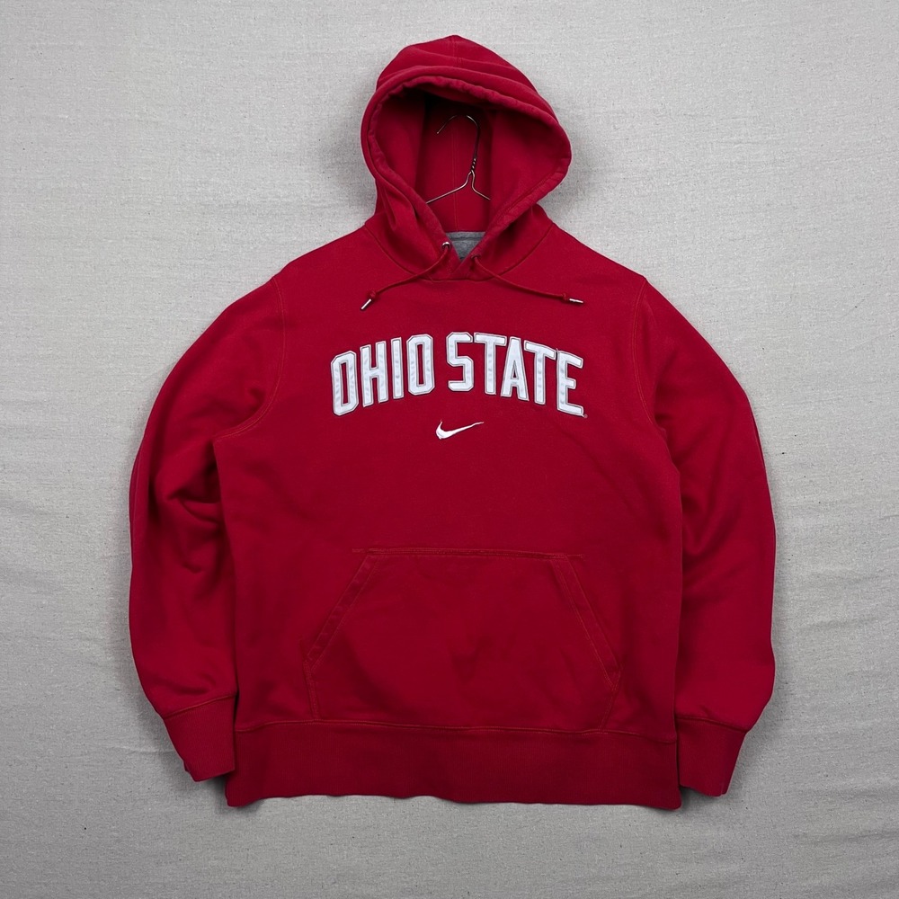 Vintage Nike Ohio State Buckeyes Red Hoodie Sweatshirt‎ Pullover Center Swoosh